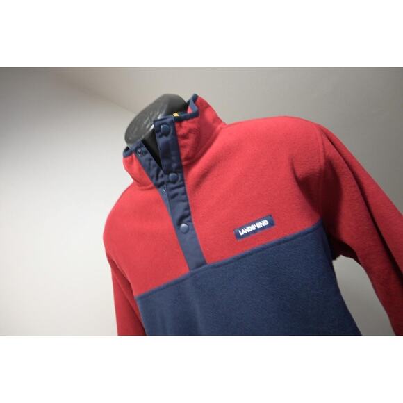 Land's End Snap Neck Fleece Jacket Comfort Maroon Blue Mens Sz Medium NWT - Picture 1 of 7
